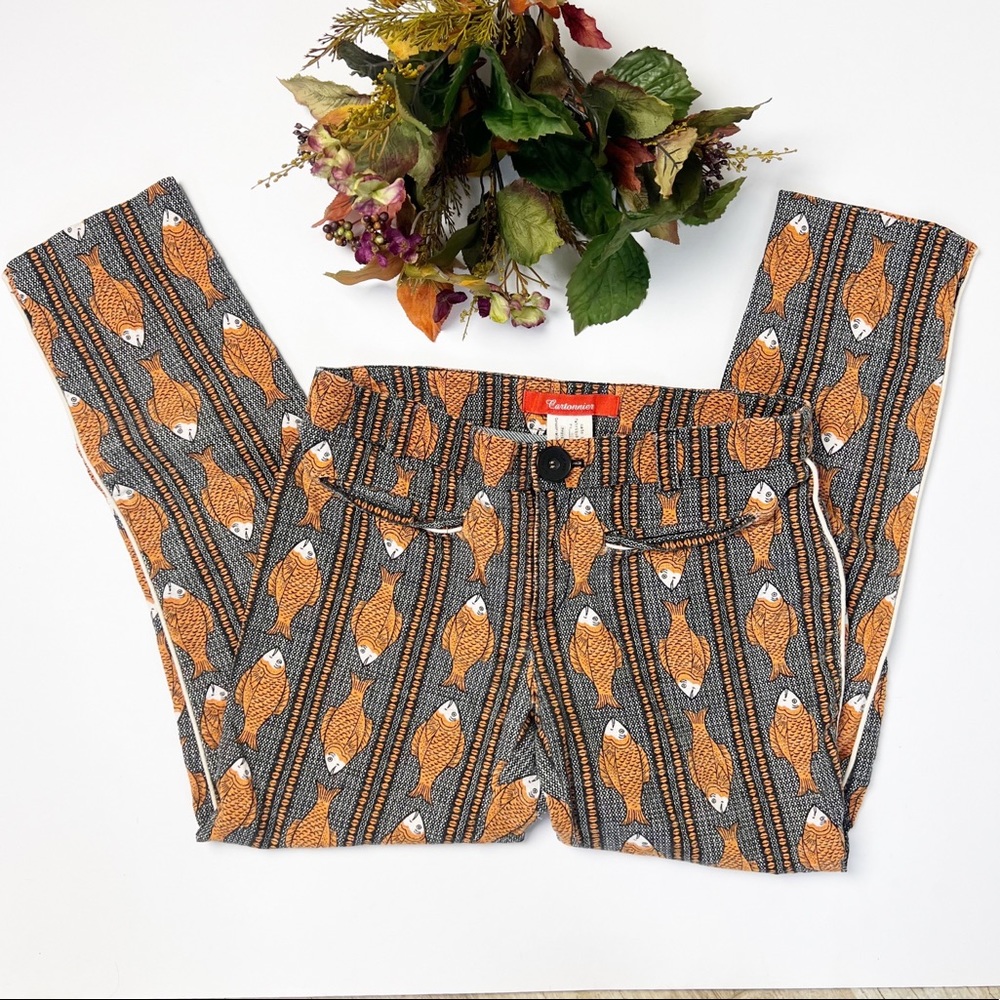 Anthropologie Cartonnier Fish Patterned Ankle Pants - Picture 3 of 16